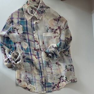 TYLHO by Anthropologie Silk Floral and Plaid Women’s Shirt